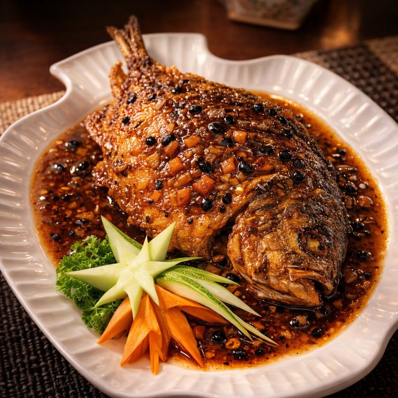 Deep-Fried Pompano with Tausi Sauce